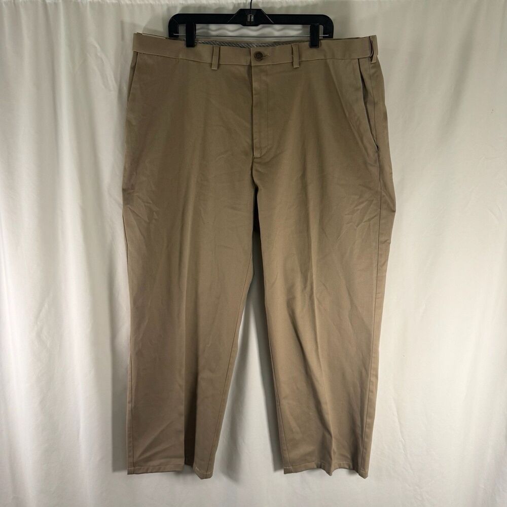 New Haggar Khaki Dress Pants Men's 44x30 Tan Brown Relaxed Fit Flat Front